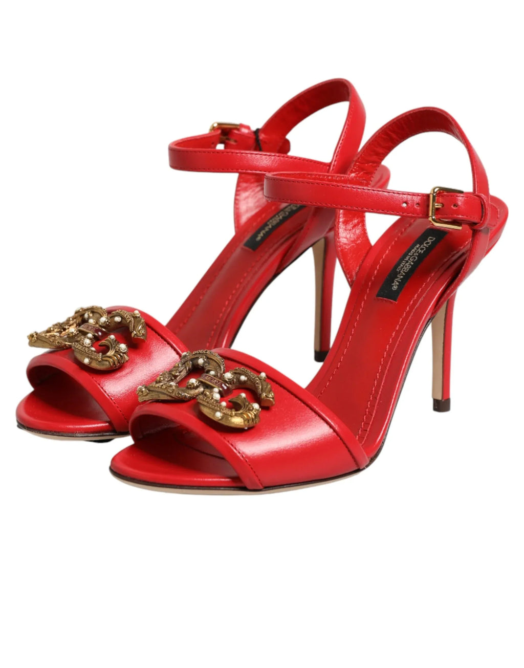 Dolce & Gabbana Red Leather DG AMORE Heels Sandals Shoes - Zeiniez