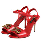 Dolce & Gabbana Red Leather DG AMORE Heels Sandals Shoes - Zeiniez
