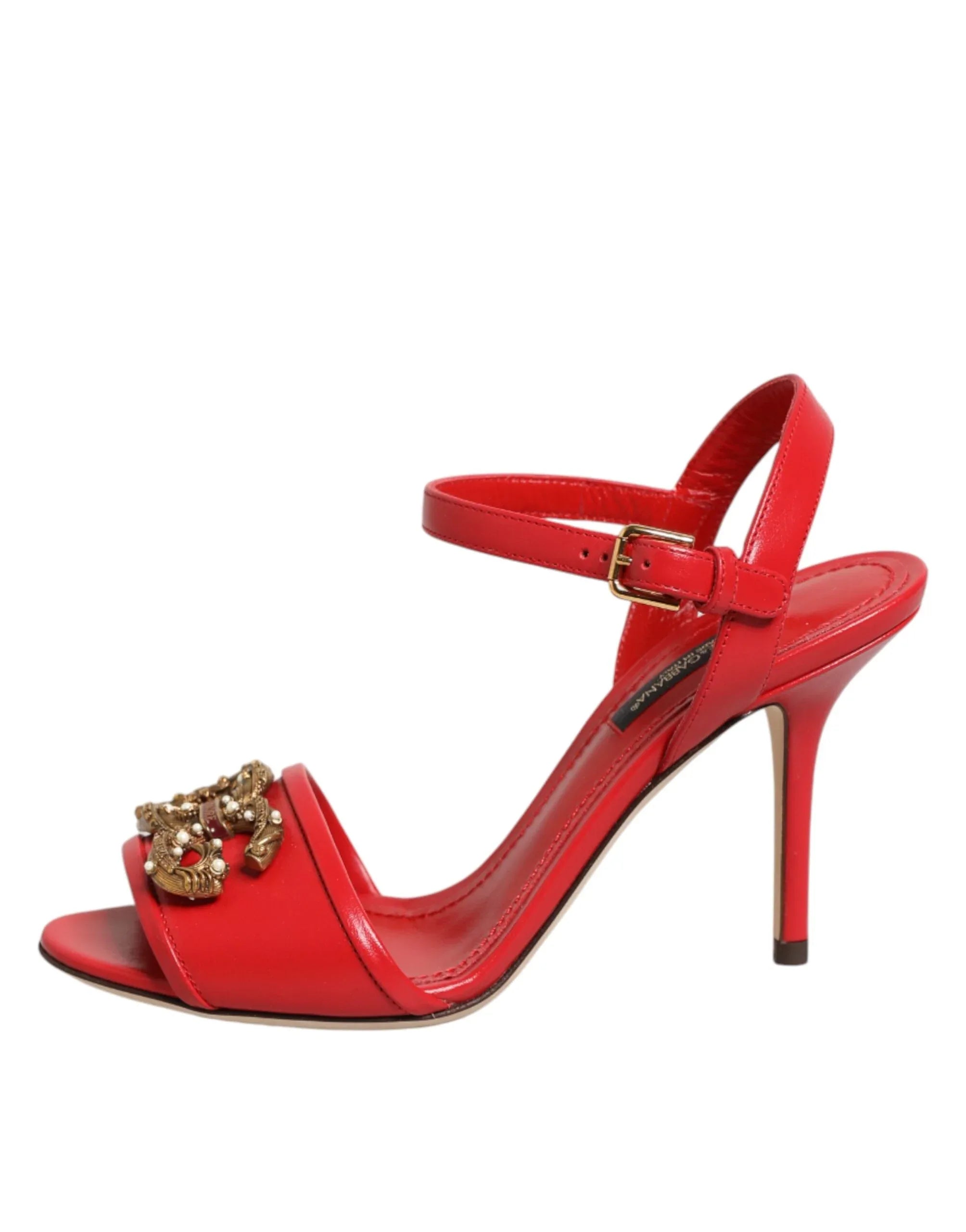 Dolce & Gabbana Red Leather DG AMORE Heels Sandals Shoes - Zeiniez