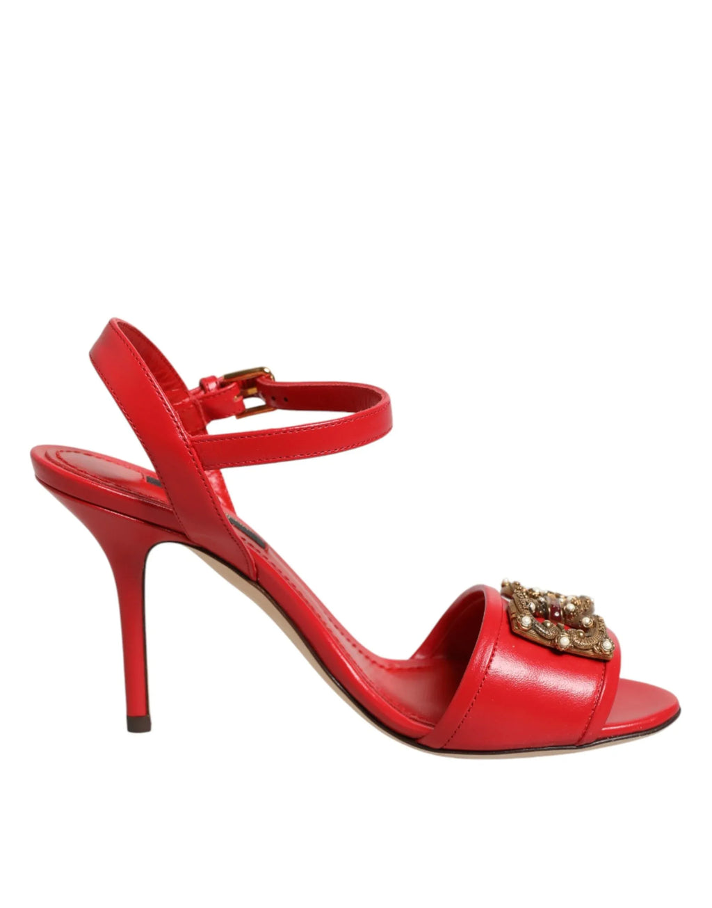 Dolce & Gabbana Red Leather DG AMORE Heels Sandals Shoes - Zeiniez