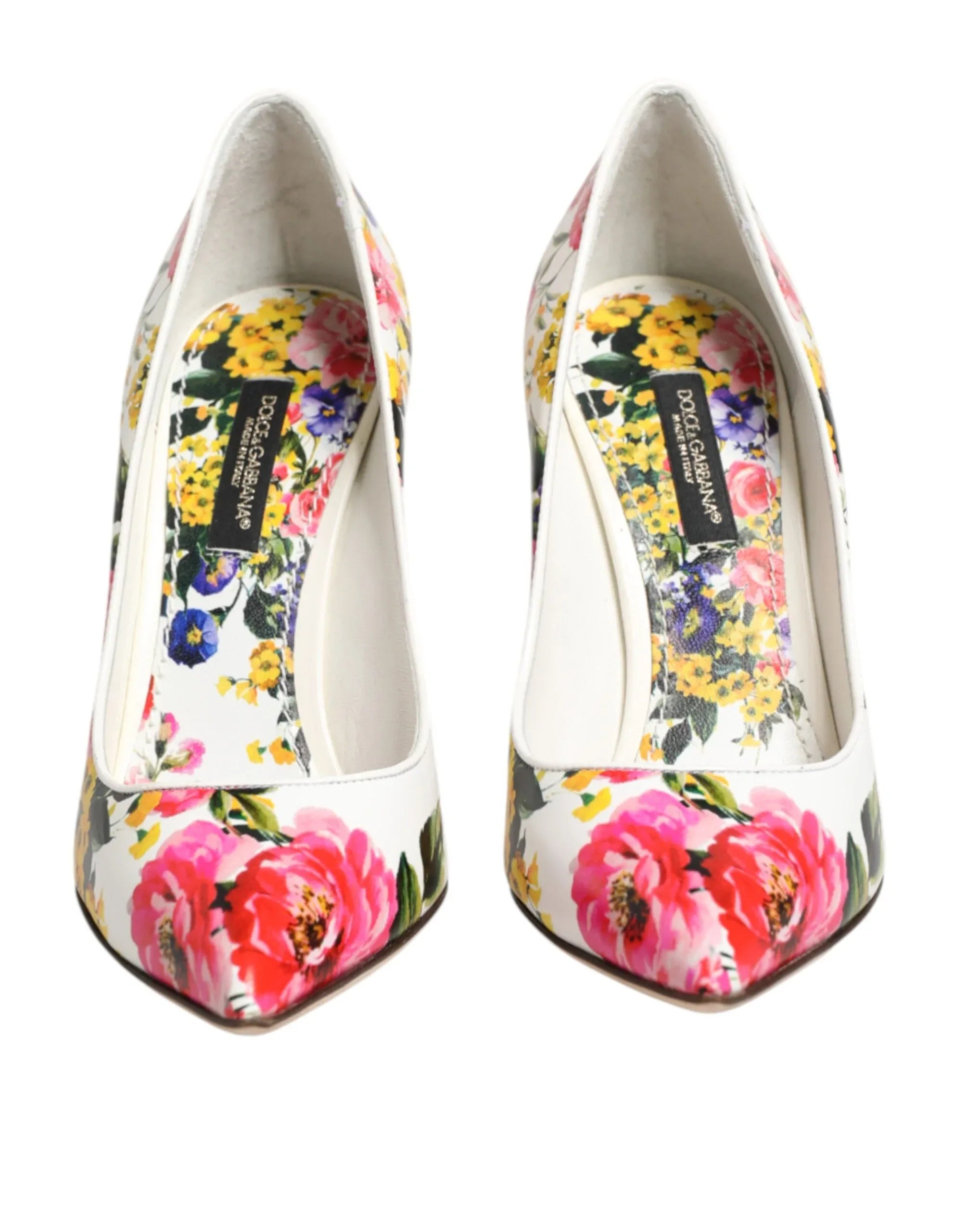 Dolce & Gabbana White Floral Leather High Heels Pumps Shoes - Zeiniez