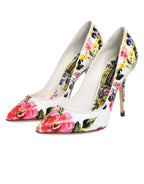 Dolce & Gabbana White Floral Leather High Heels Pumps Shoes - Zeiniez