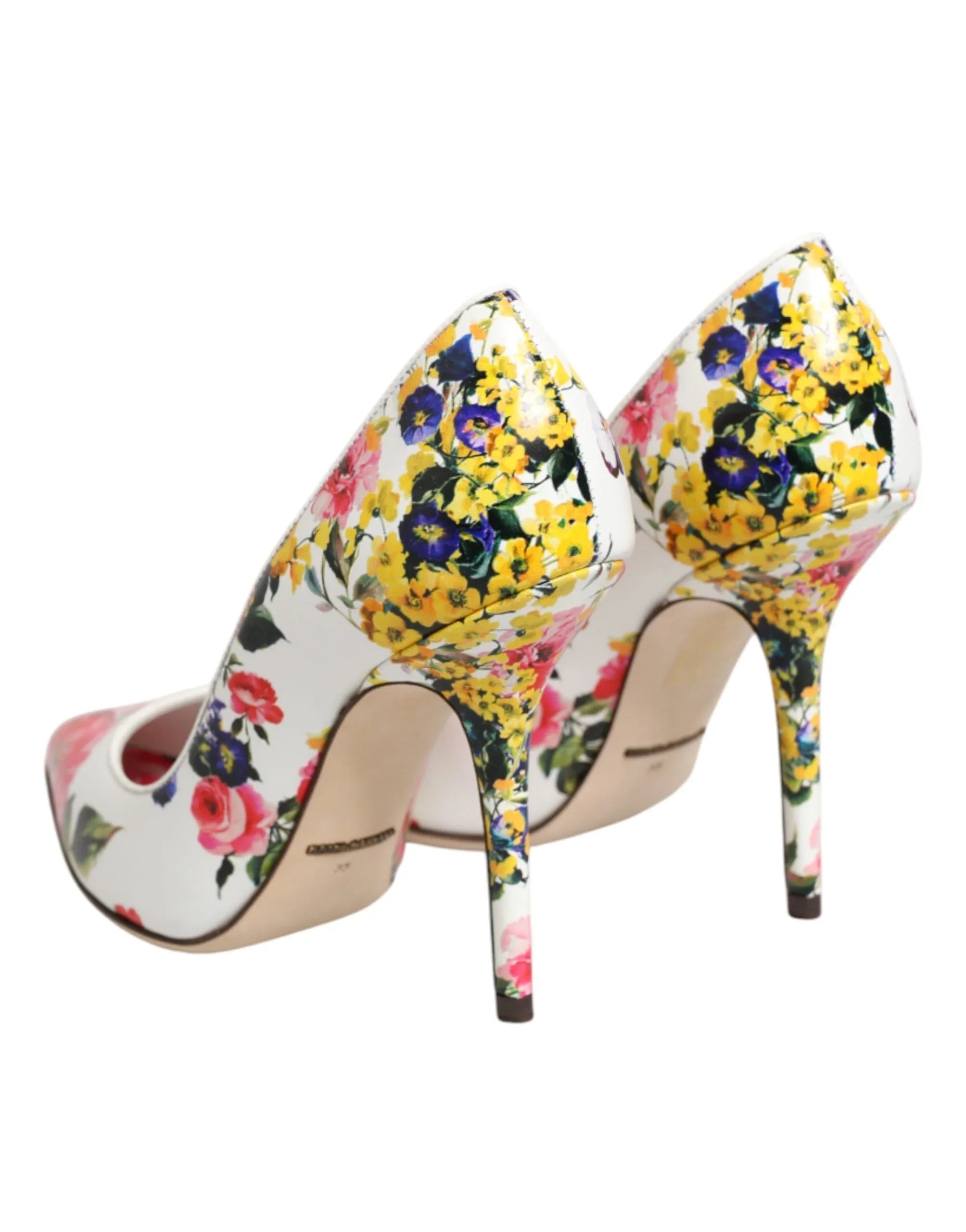 Dolce & Gabbana White Floral Leather High Heels Pumps Shoes - Zeiniez