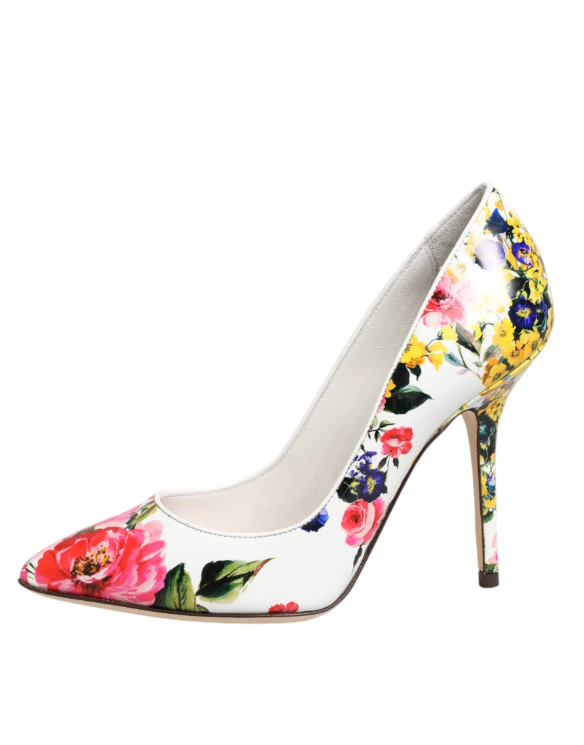 Dolce & Gabbana White Floral Leather High Heels Pumps Shoes - Zeiniez