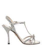 Dolce & Gabbana Silver Strass Ankle Strap Heels Sandals Shoes - Zeiniez