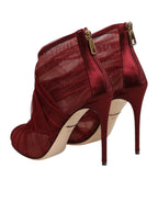 Dolce & Gabbana Red Tulle Ankle Boots Stiletto Heels Shoes - Zeiniez
