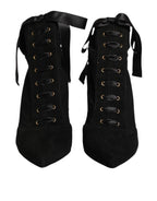 Dolce & Gabbana Black Stiletto Heels Lace Up Boots Shoes - Zeiniez