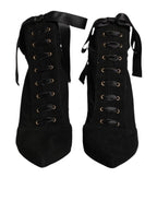 Dolce & Gabbana Black Stiletto Heels Lace Up Boots Shoes