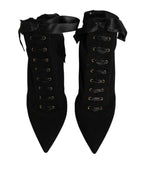 Dolce & Gabbana Black Stiletto Heels Lace Up Boots Shoes - Zeiniez