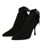 Dolce & Gabbana Black Stiletto Heels Lace Up Boots Shoes - Zeiniez