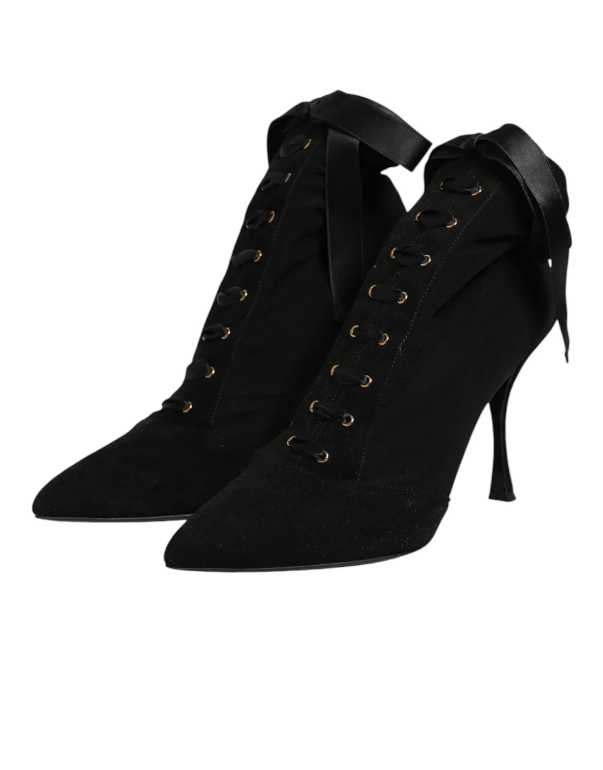 Dolce & Gabbana Black Stiletto Heels Lace Up Boots Shoes - Zeiniez