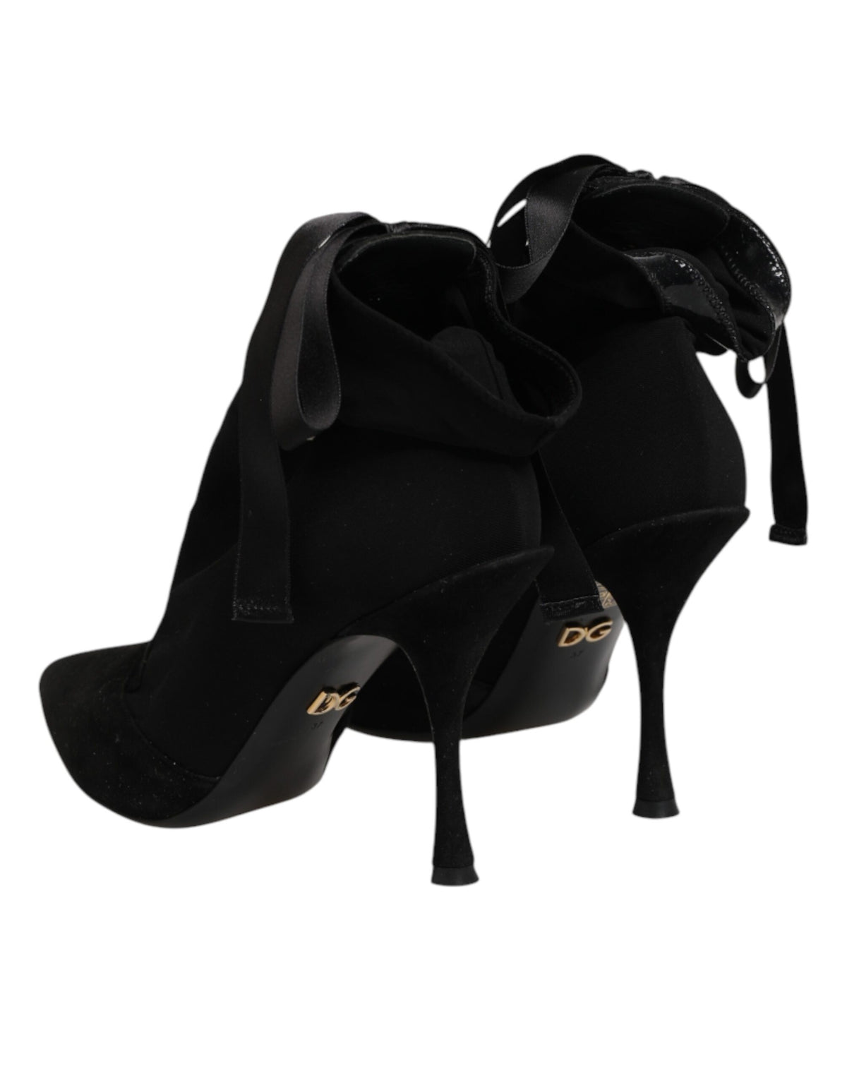 Dolce & Gabbana Black Stiletto Heels Lace Up Boots Shoes