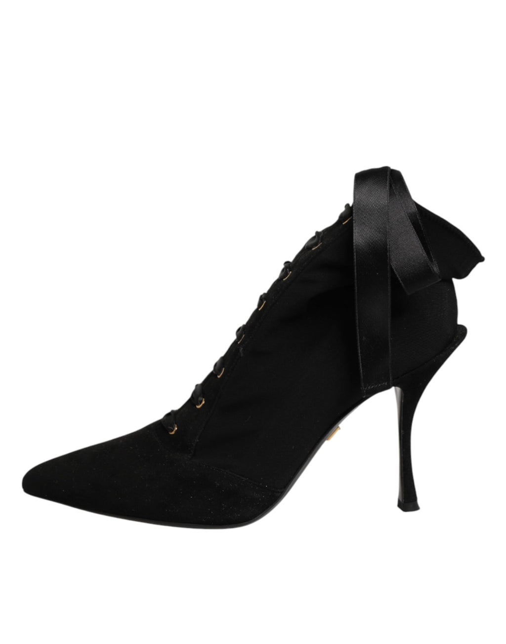 Dolce & Gabbana Black Stiletto Heels Lace Up Boots Shoes