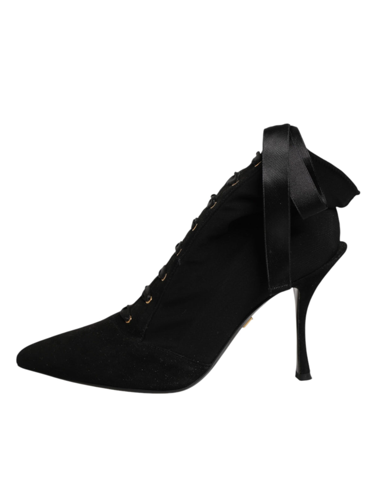 Dolce & Gabbana Black Stiletto Heels Lace Up Boots Shoes