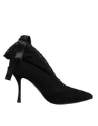 Dolce & Gabbana Black Stiletto Heels Lace Up Boots Shoes - Zeiniez