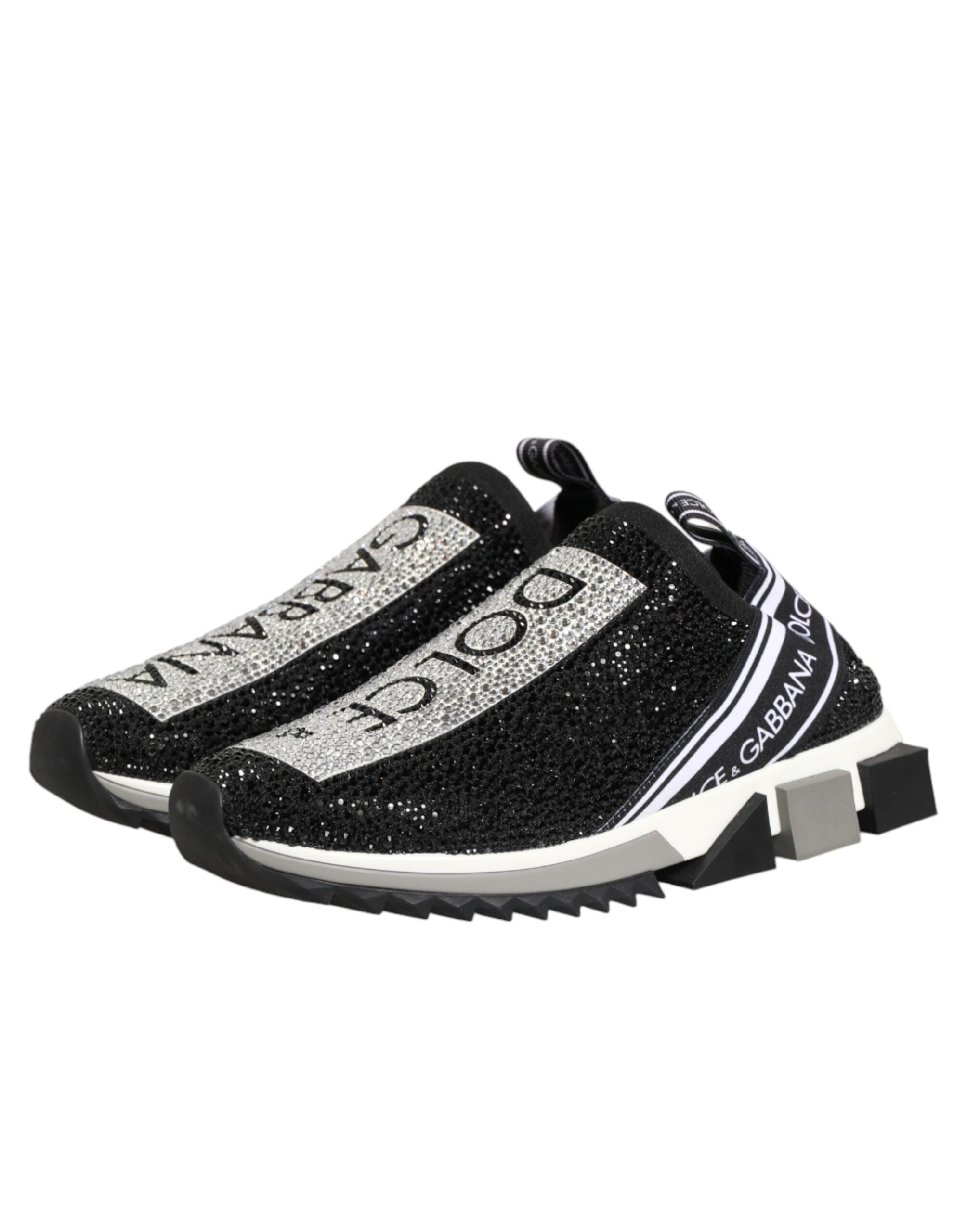 Dolce & Gabbana Black Silver Slip On Sorrento Sneakers Shoes - Zeiniez