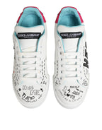 Dolce & Gabbana White Leather Graffiti Low Top Sneakers Shoes - Zeiniez