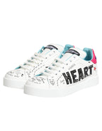 Dolce & Gabbana White Leather Graffiti Low Top Sneakers Shoes - Zeiniez