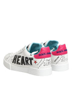 Dolce & Gabbana White Leather Graffiti Low Top Sneakers Shoes - Zeiniez