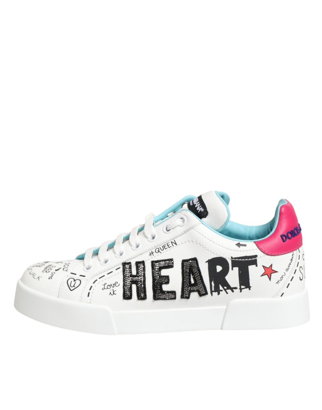 Dolce & Gabbana White Leather Graffiti Low Top Sneakers Shoes - Zeiniez