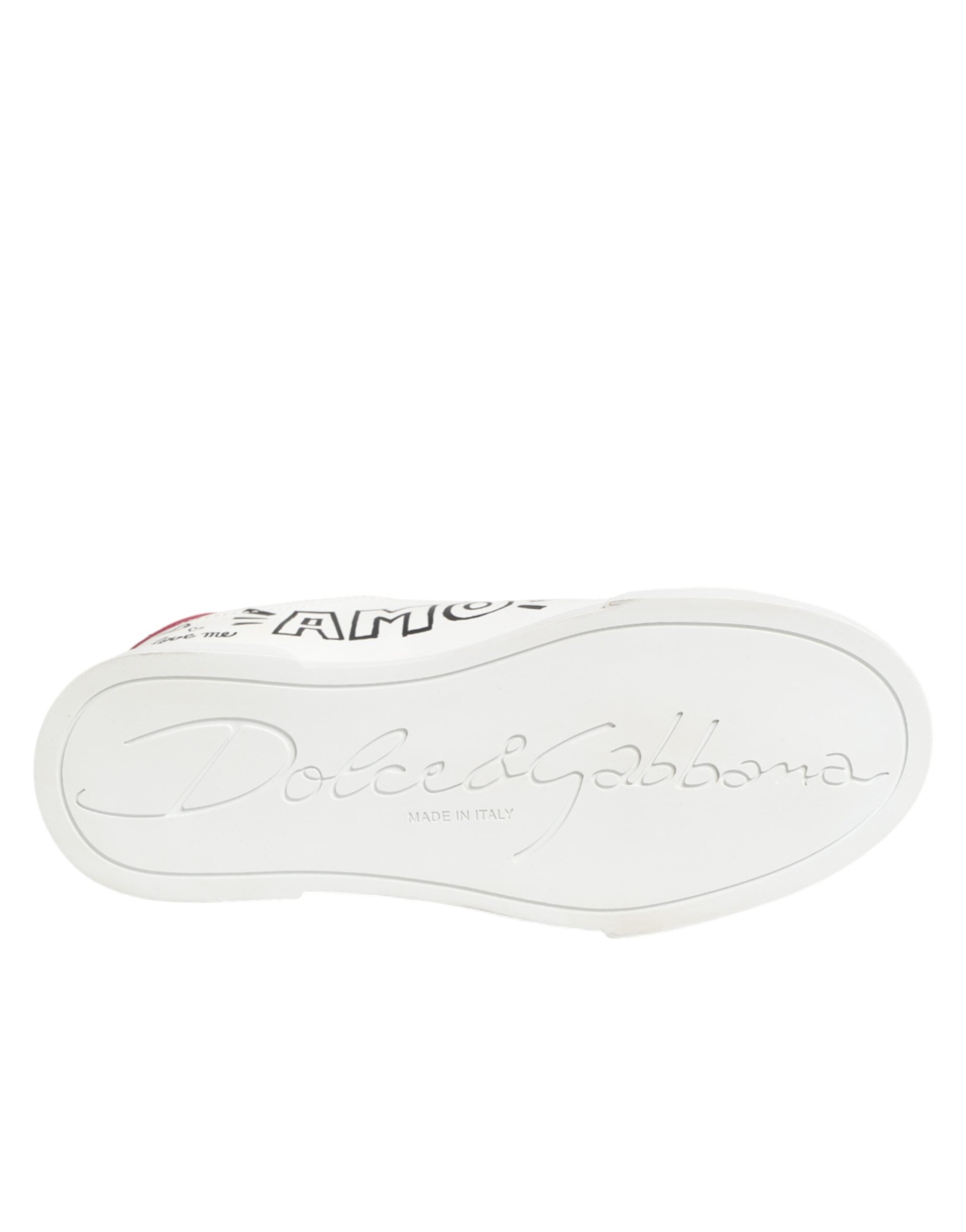 Dolce & Gabbana White Leather Graffiti Low Top Sneakers Shoes - Zeiniez