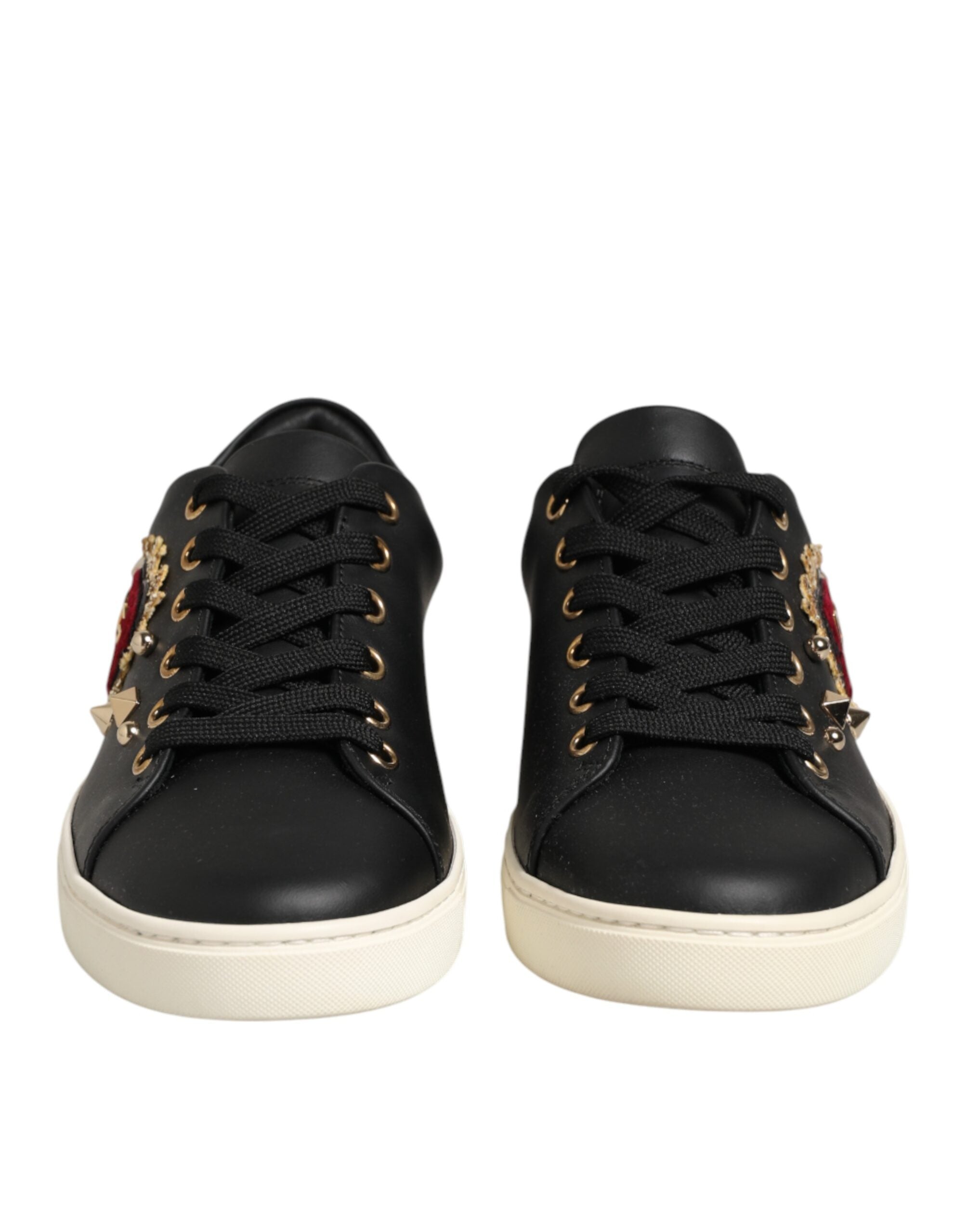Dolce & Gabbana Black Leather Sacred Heart Sneakers Shoes - Zeiniez