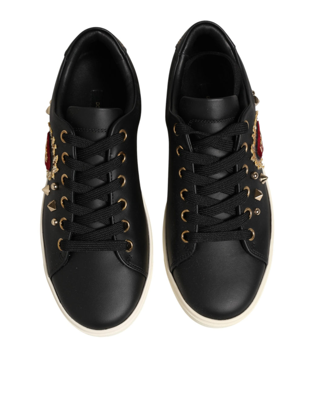 Dolce & Gabbana Black Leather Sacred Heart Sneakers Shoes - Zeiniez