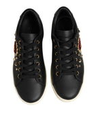 Dolce & Gabbana Black Leather Sacred Heart Sneakers Shoes - Zeiniez