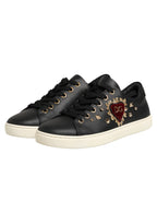 Dolce & Gabbana Black Leather Sacred Heart Sneakers Shoes - Zeiniez