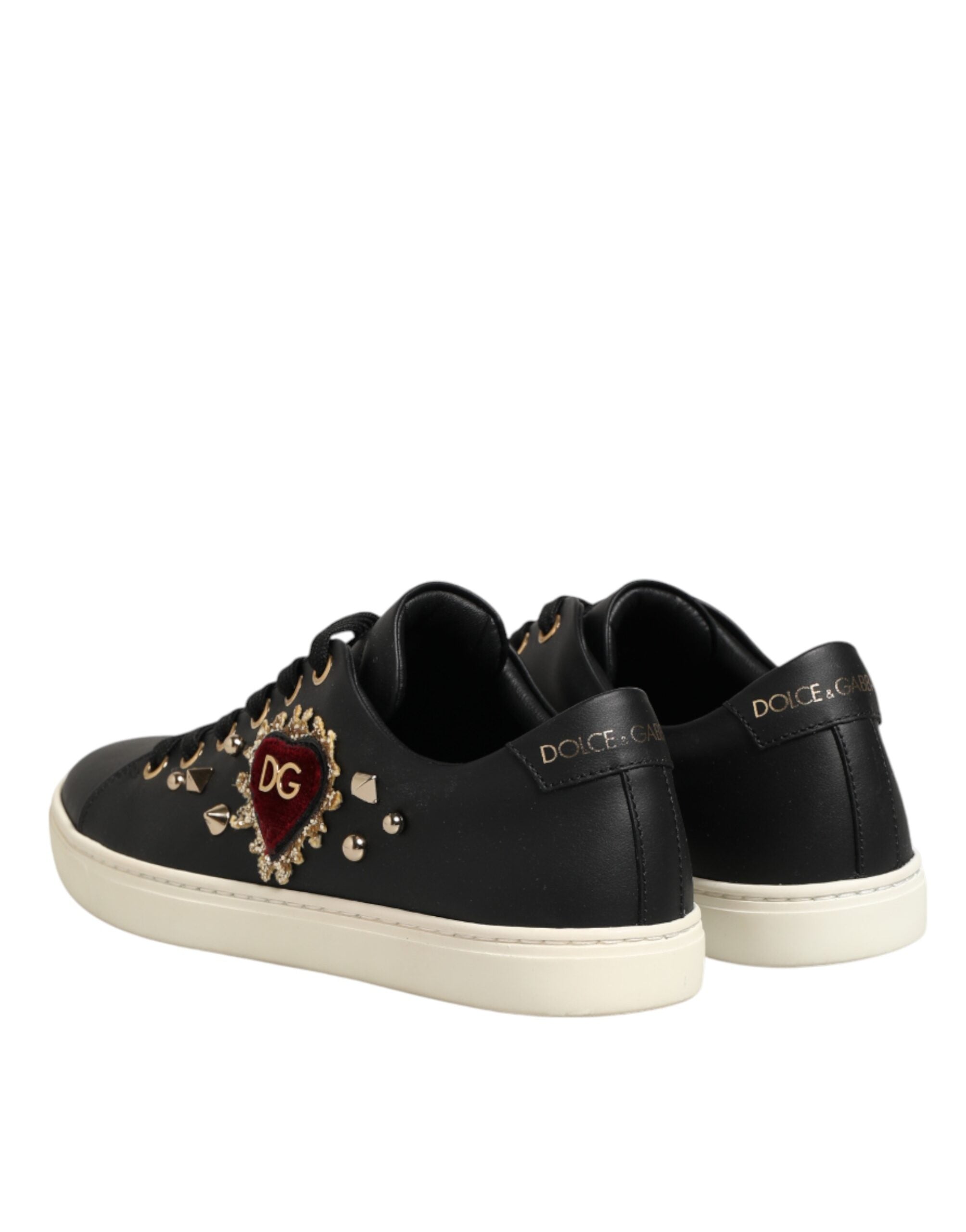 Dolce & Gabbana Black Leather Sacred Heart Sneakers Shoes - Zeiniez