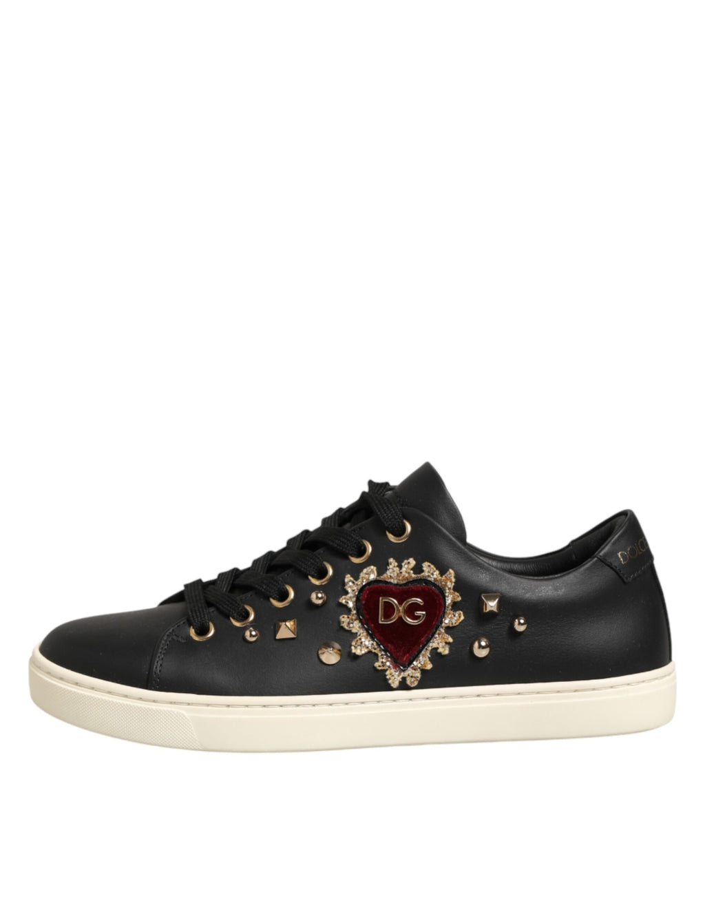 Dolce & Gabbana Black Leather Sacred Heart Sneakers Shoes - Zeiniez
