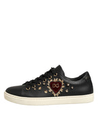 Dolce & Gabbana Black Leather Sacred Heart Sneakers Shoes - Zeiniez