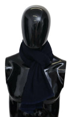 M Missoni Dark Blue Wool Unisex Neck Wrap Fringes Logo Scarf - Zeiniez