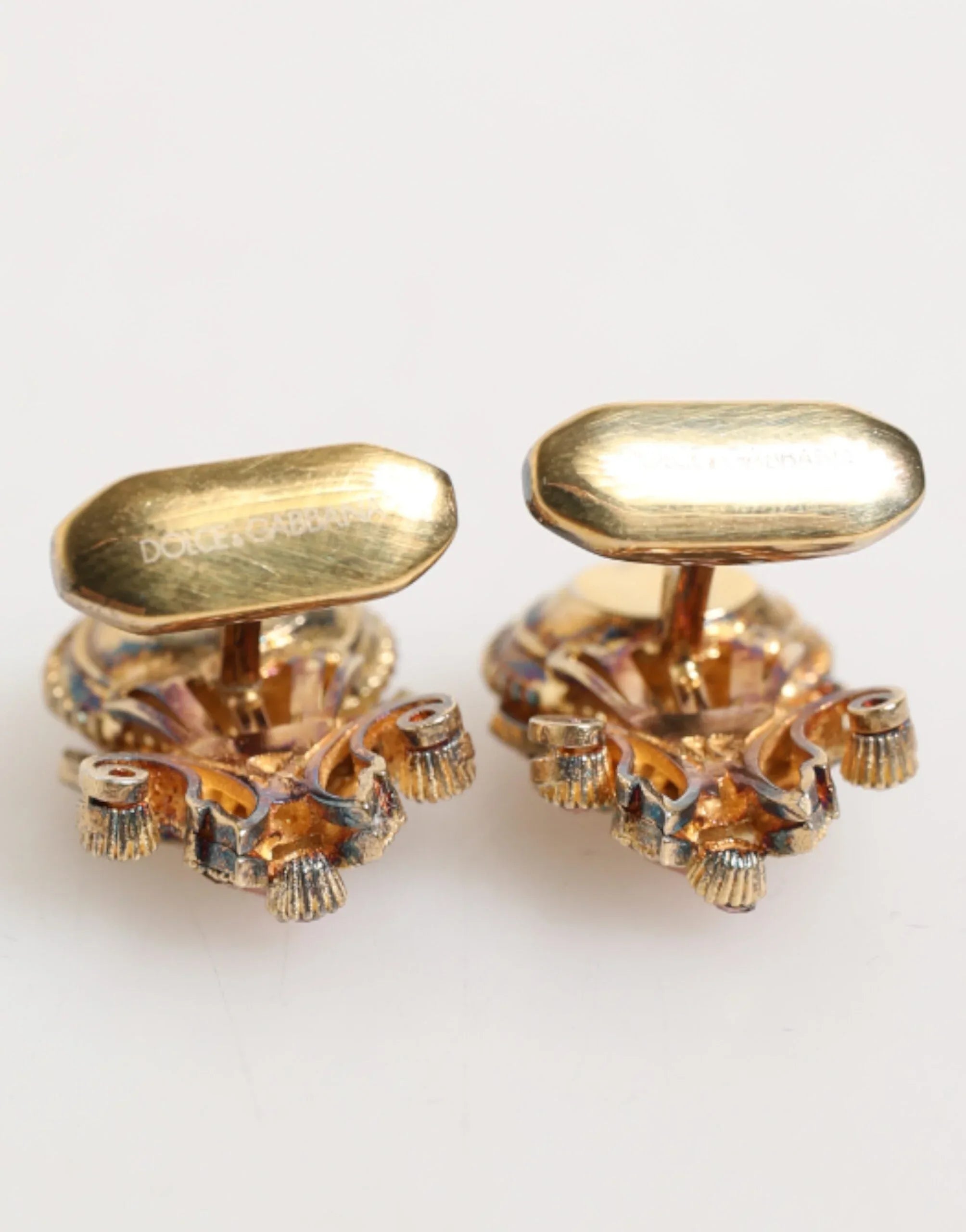 Dolce & Gabbana Gold Tone 925 Sterling Silver Crystal Accessory Cufflinks - Zeiniez