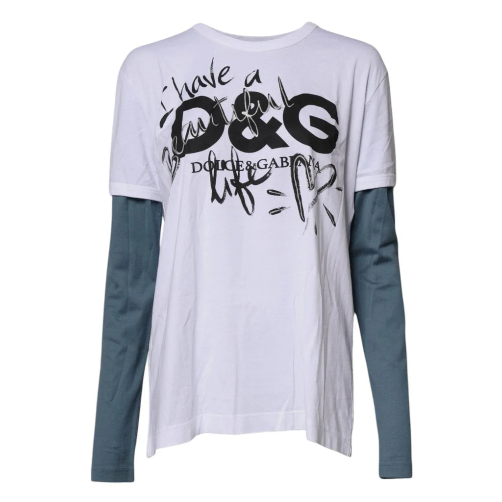 Dolce & Gabbana White Graphic Print Cotton Crew Neck T-shirt - Zeiniez