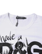 Dolce & Gabbana White Graphic Print Cotton Crew Neck T-shirt - Zeiniez