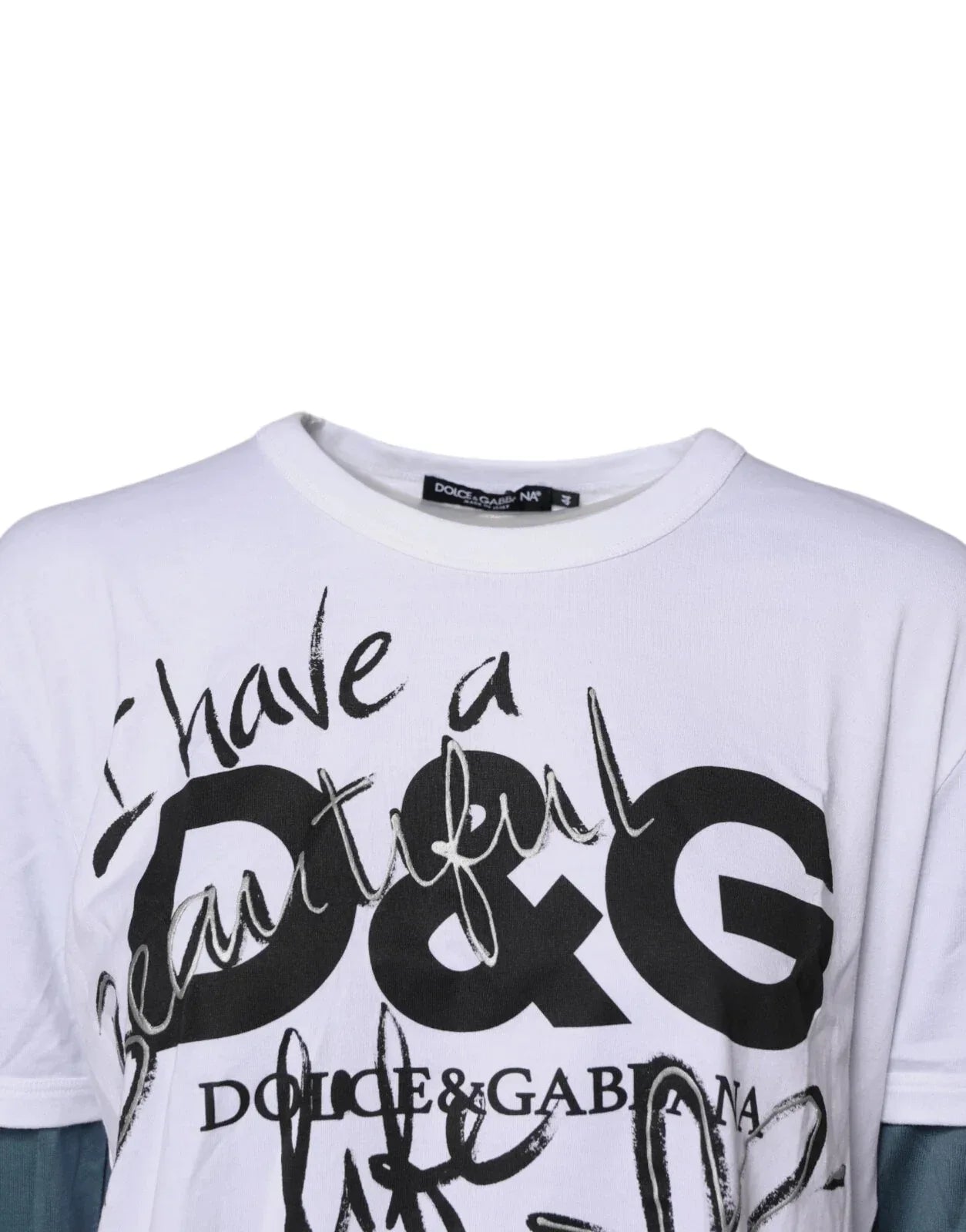 Dolce & Gabbana White Graphic Print Cotton Crew Neck T-shirt - Zeiniez