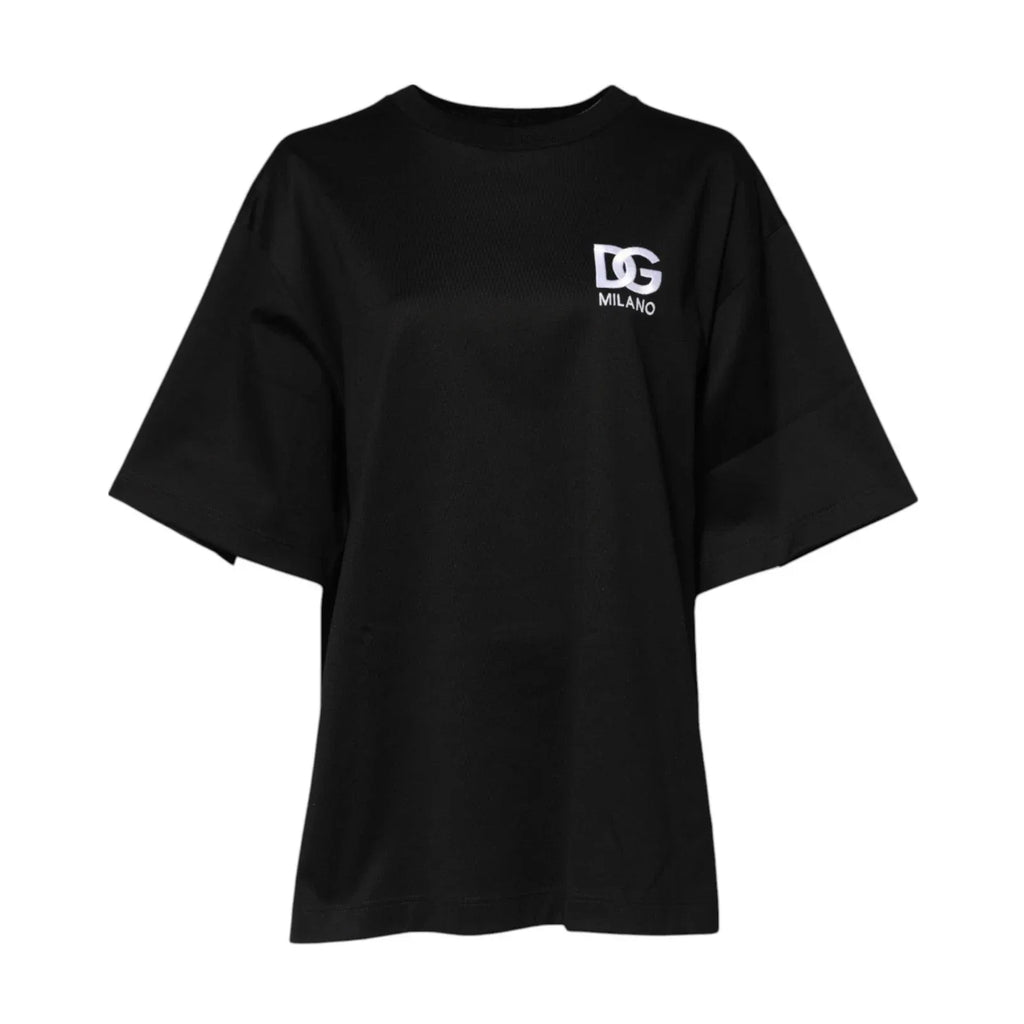 Dolce & Gabbana Black Cotton DG Logo Embroidery Top T-shirt - Zeiniez