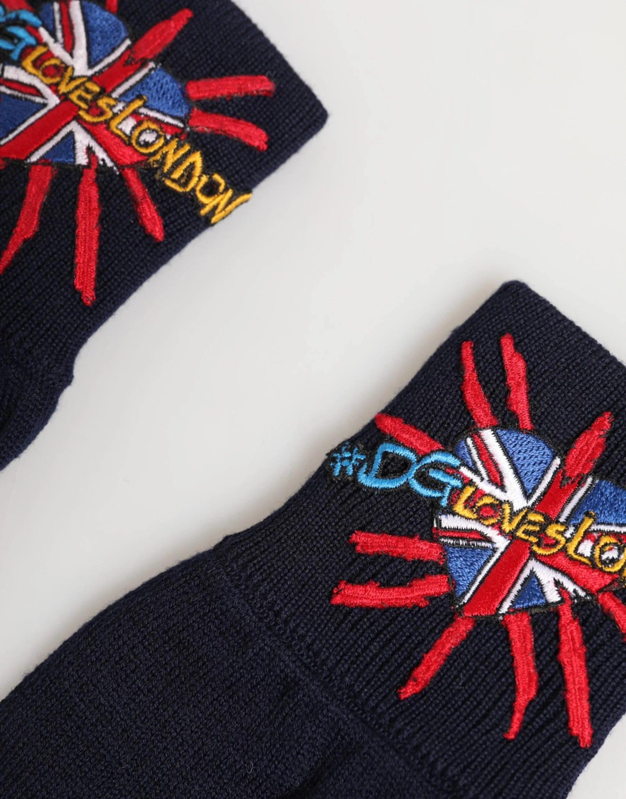 Dolce & Gabbana Blue Wool Knit #DGLovesLondon Embroidered Mitten Gloves - Zeiniez