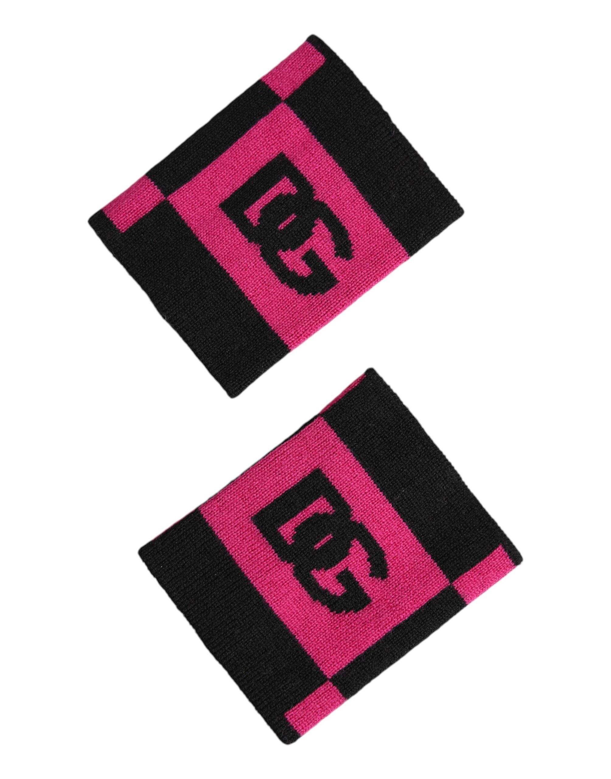 Dolce & Gabbana Black Pink DG Logo Cashmere 1 Pair Wristband - Zeiniez