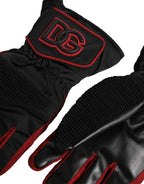Dolce & Gabbana Black Red Nylon Wrist Length Mitten Gloves - Zeiniez