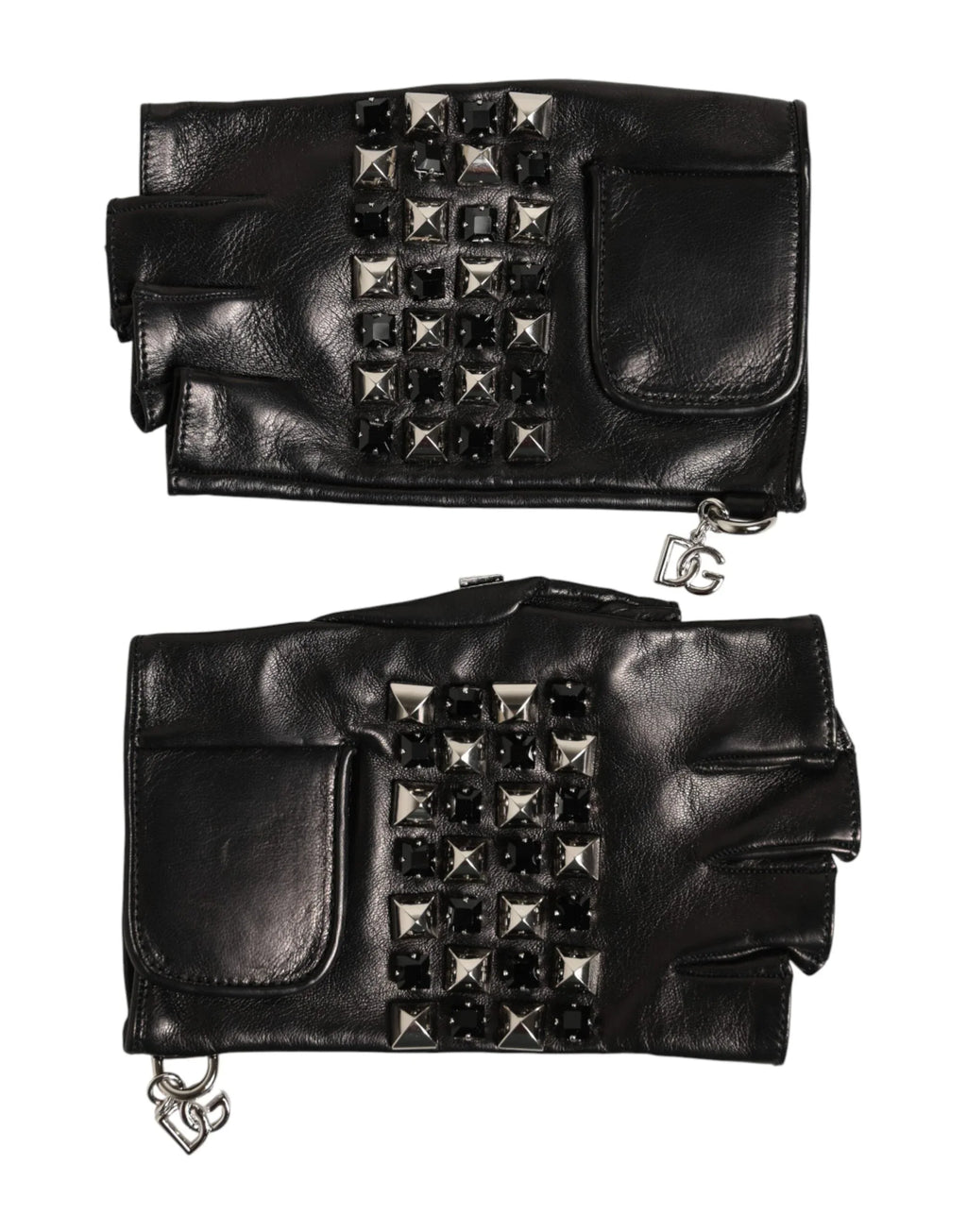 Dolce & Gabbana Black Leather Studded Fingerless Hand Mitten Men Gloves - Zeiniez