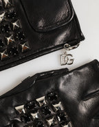 Dolce & Gabbana Black Leather Studded Fingerless Hand Mitten Men Gloves - Zeiniez