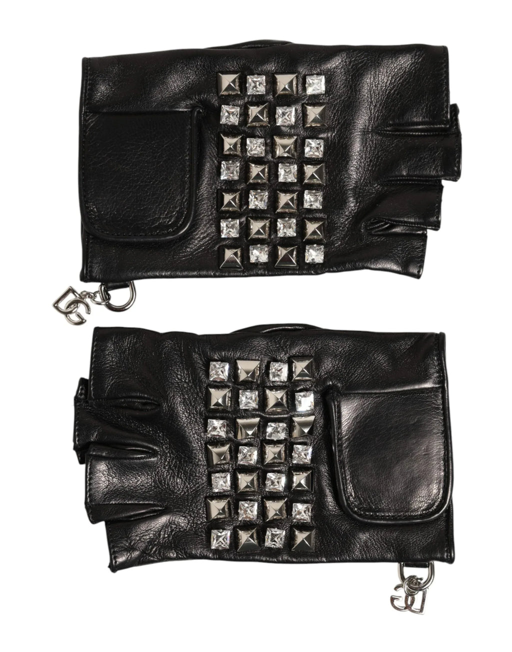 Dolce & Gabbana Black Leather Studded Fingerless Hand Mitten Men Gloves - Zeiniez