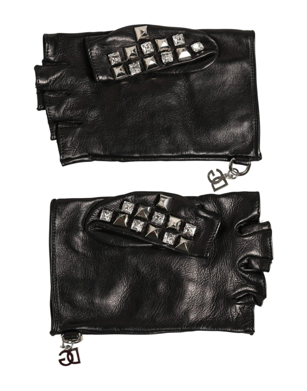 Dolce & Gabbana Black Leather Studded Fingerless Hand Mitten Men Gloves - Zeiniez