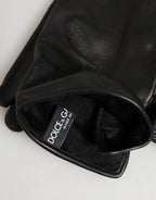 Dolce & Gabbana Black Leather Embellished Long Mitten Gloves - Zeiniez