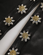 Dolce & Gabbana Black Leather Embellished Long Mitten Gloves - Zeiniez
