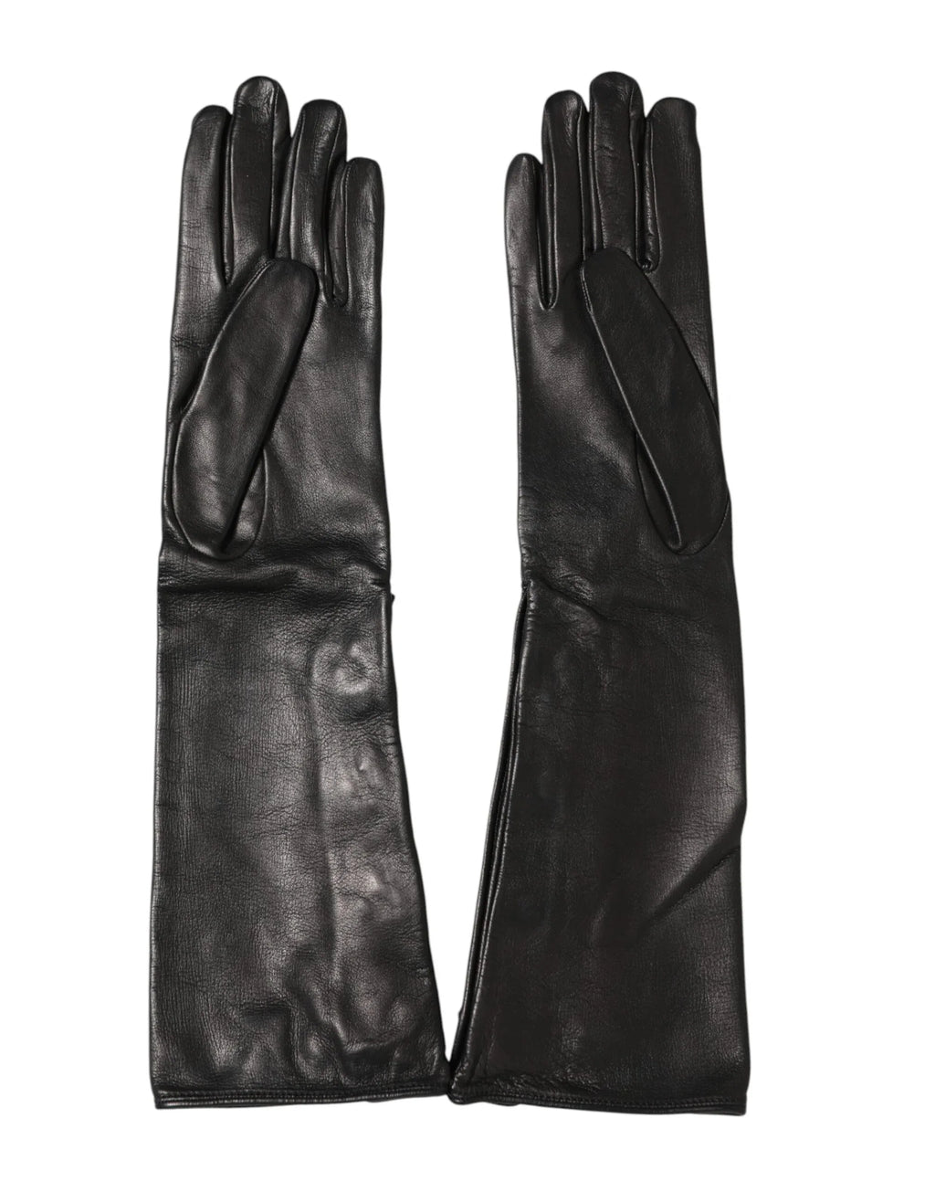 Dolce & Gabbana Black Leather Embellished Long Mitten Gloves - Zeiniez