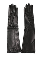 Dolce & Gabbana Black Leather Embellished Long Mitten Gloves - Zeiniez