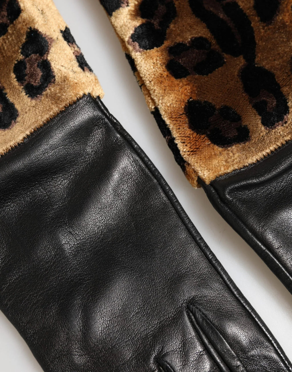 Dolce & Gabbana Brown Black Leopard Leather Elbow Length Mitten Gloves - Zeiniez